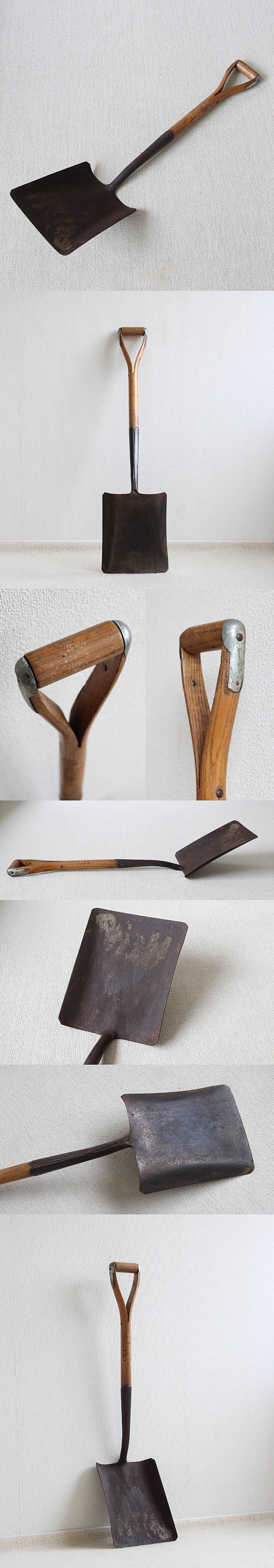 イギリス アンティーク ガーデンスコップ シャベル 角型 ガーデンツール 農具 店舗什器「ガーデンオーナメント」Q-099