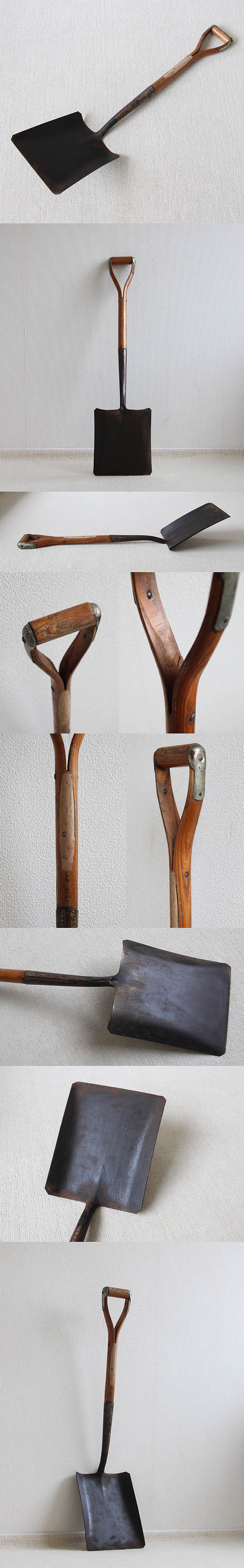 イギリス アンティーク ガーデンスコップ シャベル 角型 ガーデンツール 農具 店舗什器「ガーデンオーナメント」Q-100