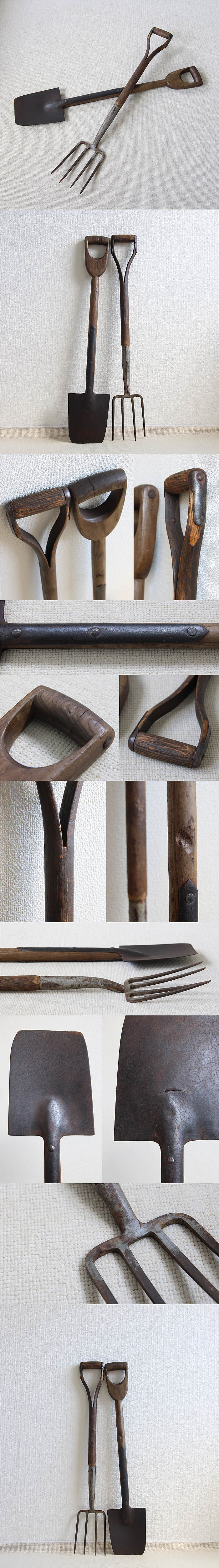 イギリス アンティーク ガーデンフォーク＆シャベル スペード ディスプレイ 店舗什器「ガーデンオーナメント」Q-111