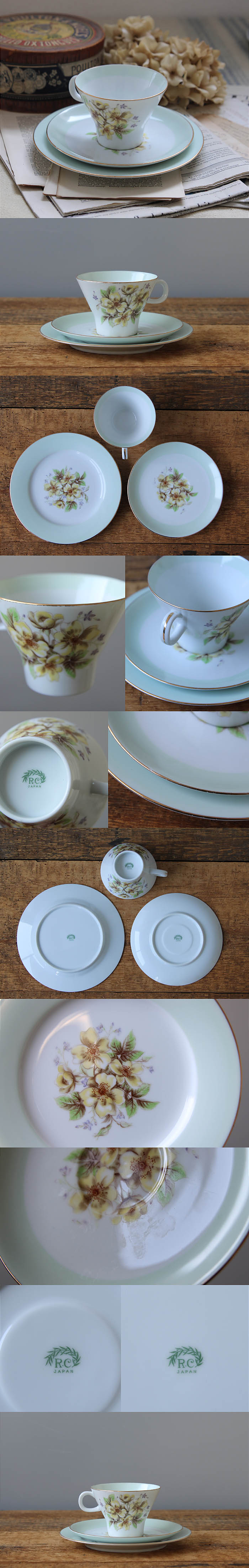 ノリタケ アンティーク カップ＆ソーサートリオ RC 陶磁器 昭和レトロ 食器 花柄 店舗什器「高級磁器」Q-121
