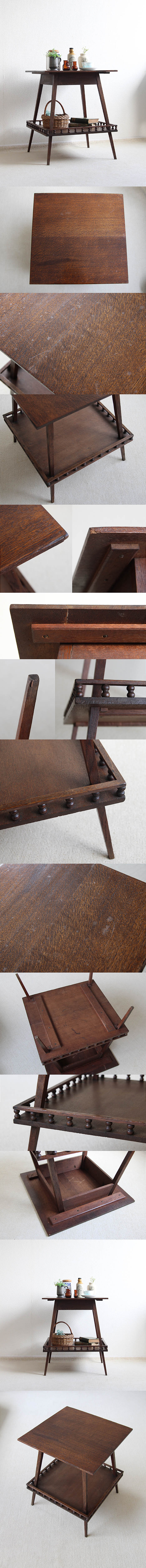 イギリス アンティーク オケージョナルテーブル オーク材  飾り台 インテリア 家具 店舗什器「装飾がエレガント」Q-128