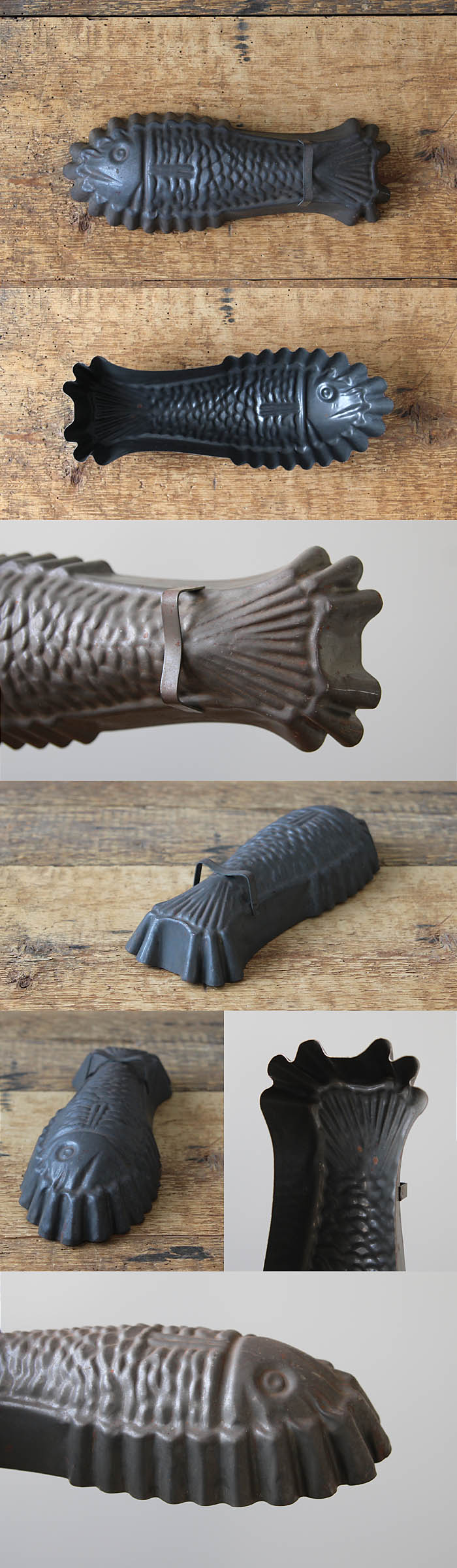 西ドイツ アンティーク ブリキ製モールド キッチン インテリア ディスプレイ 雑貨 店舗什器「魚型菓子型」Q-137