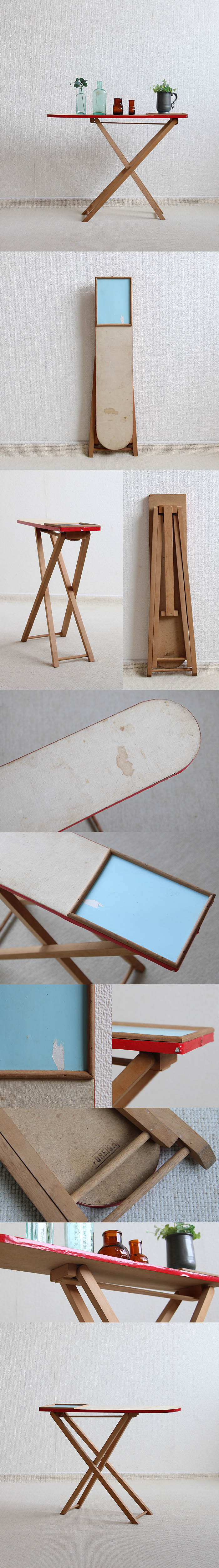 イギリス ヴィンテージ 木製アイロン台 おもちゃ 飾り台 折りたたみ インテリア 家具 店舗什器「ディスプレイ台に」Q-139