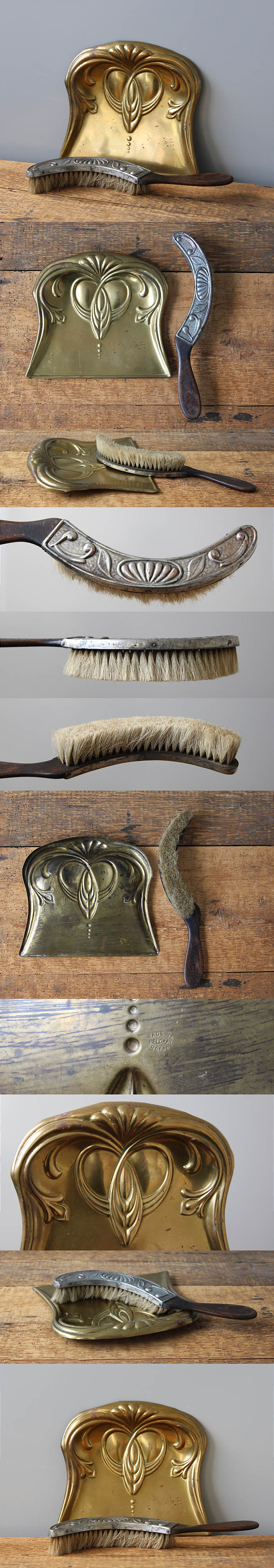 イギリス アンティーク BELDRAY クラムトレイ＆ブラシ ちりとり 真鍮 ブラシ インテリア 雑貨 店舗什器「ダストパン」Q-150