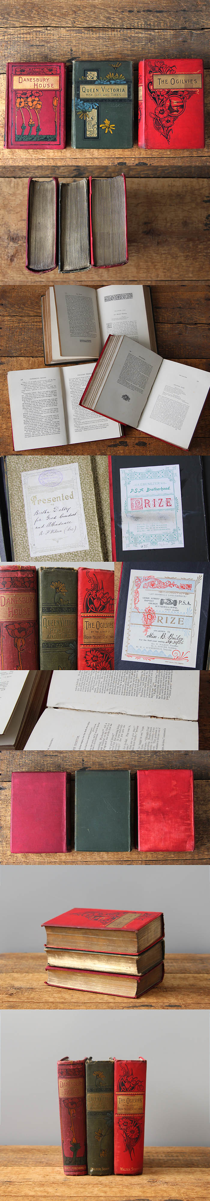 イギリス アンティークブック3冊セット 古書 書籍 インテリア雑貨 洋書 ディスプレイ「雰囲気パーフェクト」Q-152