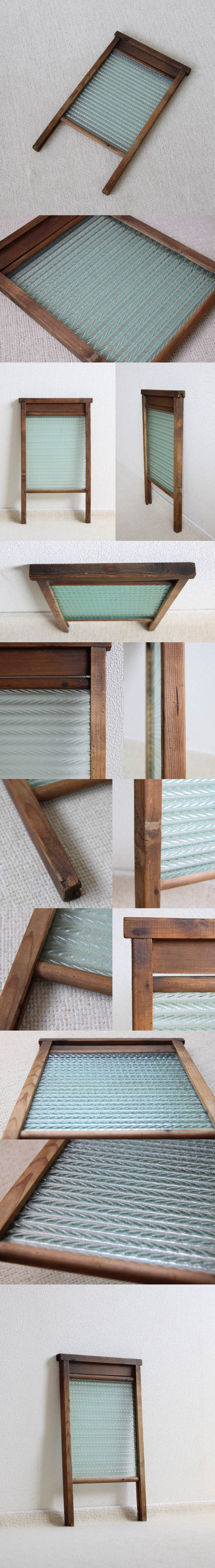 イギリス アンティーク ウォッシュボード 洗濯板 ディスプレイ インテリア 雑貨 店舗什器「ガラス×ウッド」Q-155