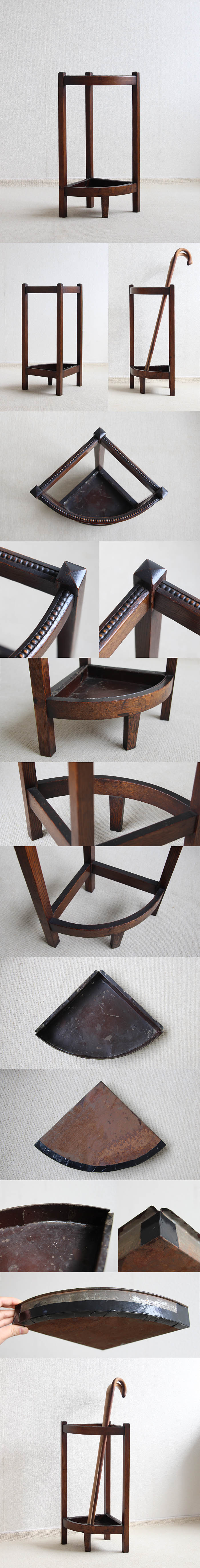 【訳あり】イギリス アンティーク アンブレラスタンド 傘立て オーク材 インテリア 店舗什器「コーナー家具」Q-157