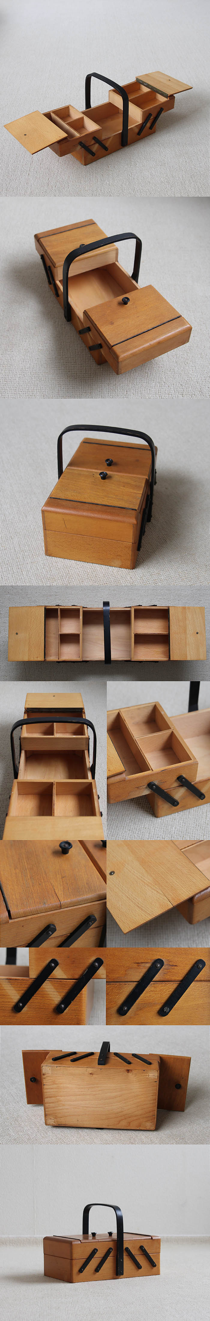 イギリス アンティーク ソーイングボックス 裁縫箱 小物入れ 収納 インテリア 家具 店舗什器「持ち手付き」Q-161