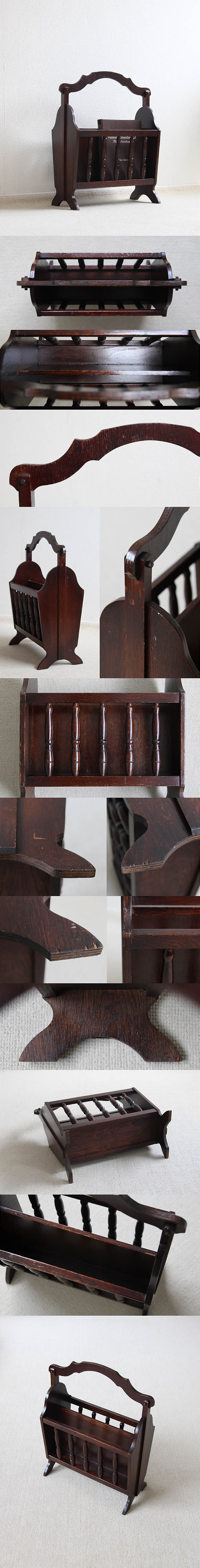 イギリス アンティーク調 マガジンラック オーク材 インテリア 雑誌 収納家具 店舗什器「持ち手が付き」Q-168