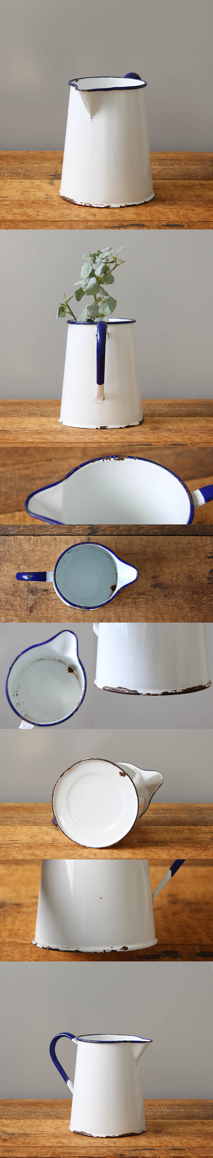 イギリス アンティーク ホーローウォータージャグ ピッチャー インテリア 雑貨 店舗什器「キッチンツール立てにも」Q-174