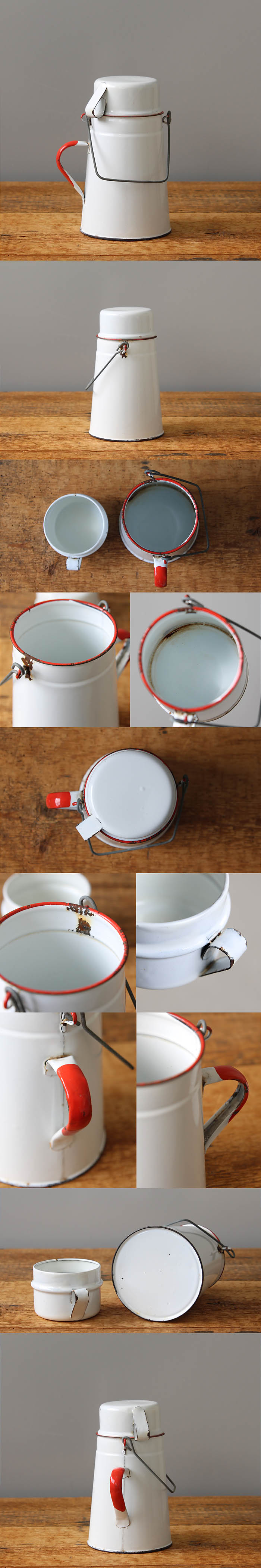 イギリス アンティーク ホーローミルクキャリー インテリア 雑貨 フラワーベース カップ 店舗什器「ミルクポット」Q-175