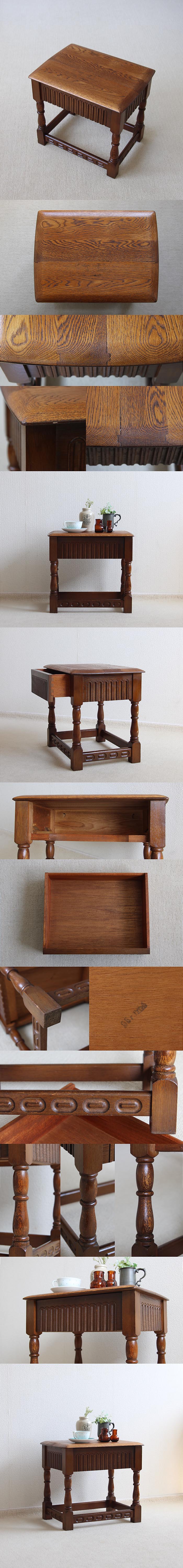 イギリス アンティーク調 サイドテーブル 引き出し付き ドロワー インテリア オーク材 家具 店舗什器「ミニテーブル」Q-188