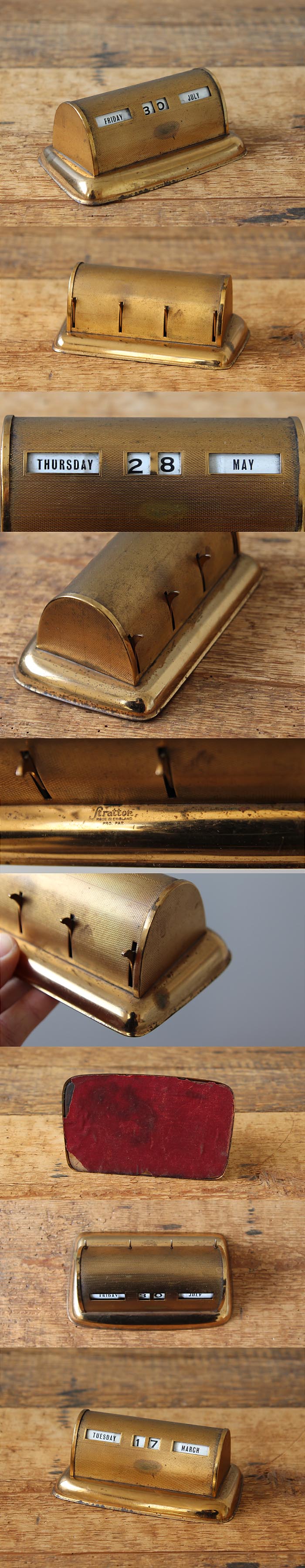 イギリス アンティーク Stratton メカニカルカレンダー 真鍮 ブラス インテリア 雑貨 店舗什器「卓上万年カレンダー」Q-194