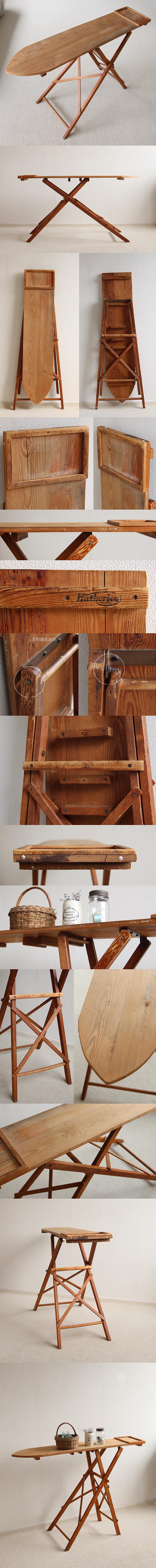 イギリス アンティーク アイロン台 折りたたみ式 オールドパイン材 インテリア 家具 店舗什器「アイロンボード」Q-196