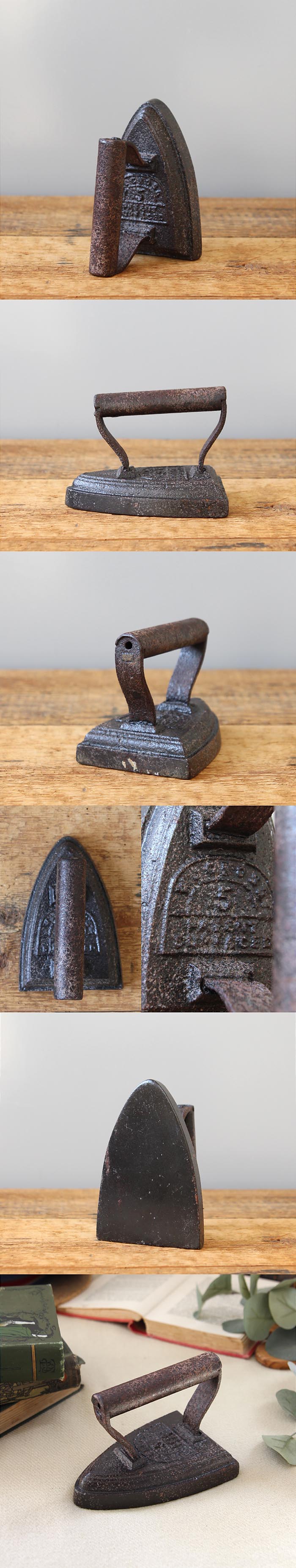 イギリス アンティーク 鉄製アイロン アイアン ブロカント エンボス文字 インテリア 雑貨 店舗什器「ドアストッパー」Q-197