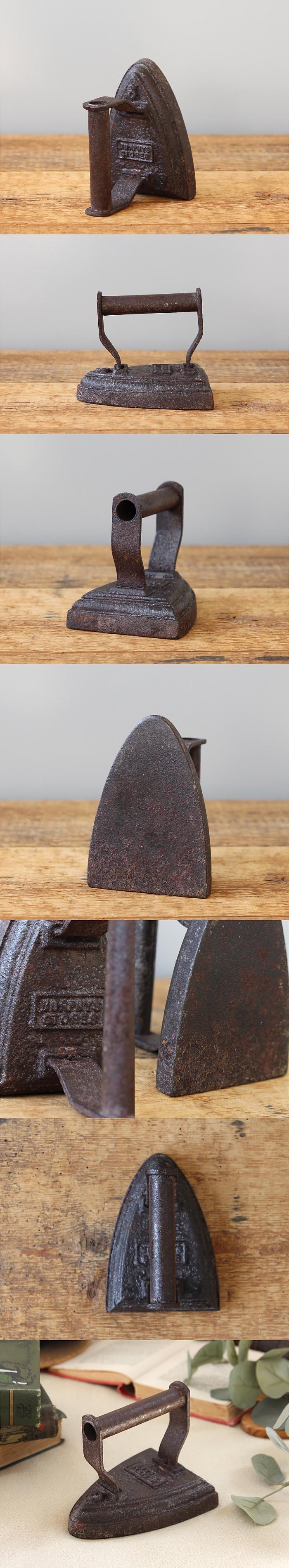 イギリス アンティーク 鉄製アイロン アイアン ブロカント エンボス文字 インテリア 雑貨 店舗什器「ドアストッパー」Q-198