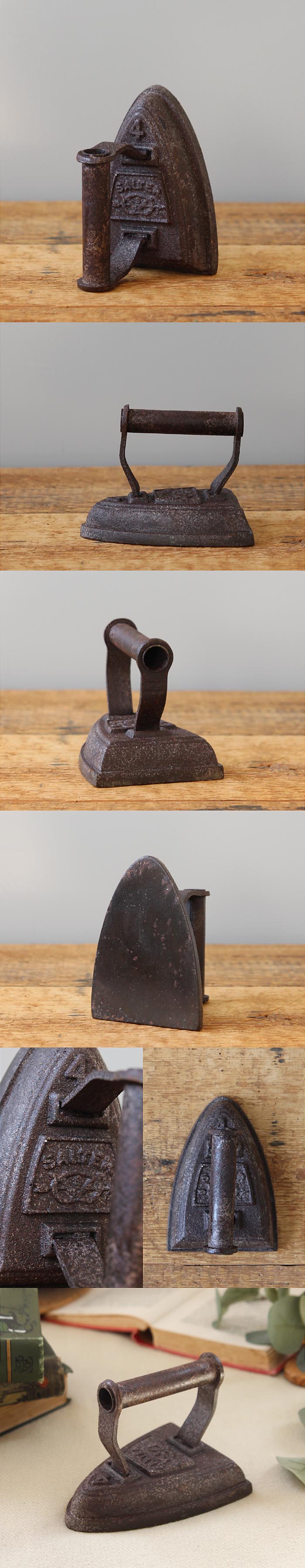 イギリス アンティーク SALTER 鉄製アイロン アイアン ブロカント エンボス文字 ソルター 店舗什器「ドアストッパー」Q-199