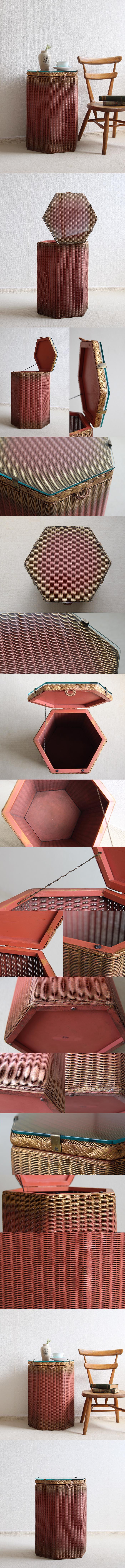 イギリス アンティーク ロイドルーム（LLOYD LOOM）ランドリーボックス ガラストップ 家具「バスケット」Q-202
