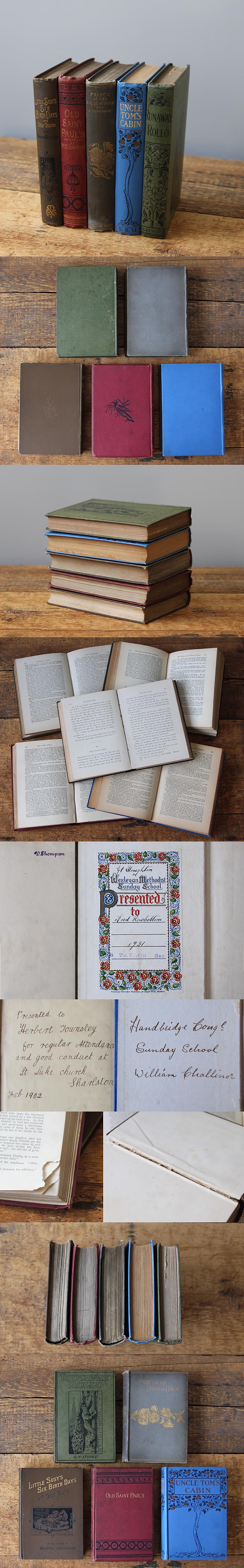 イギリス アンティークブック 5冊セット 古書 インテリア雑貨 洋書 ディスプレイ 撮影小物「雰囲気パーフェクト」Q-210