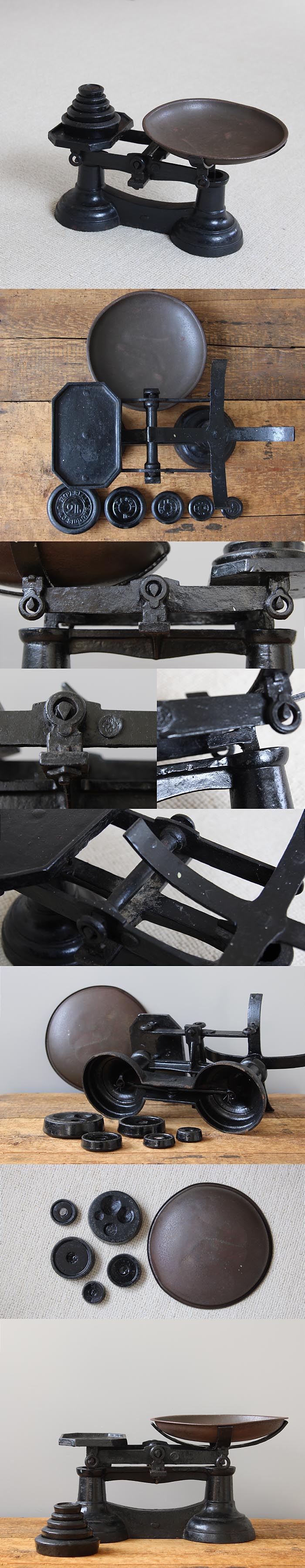 イギリス アンティーク バランススケール 天秤はかり 錘付き 鉄製 雑貨 インテリア ブロカント 店舗什器【ディスプレイ用】Q-223