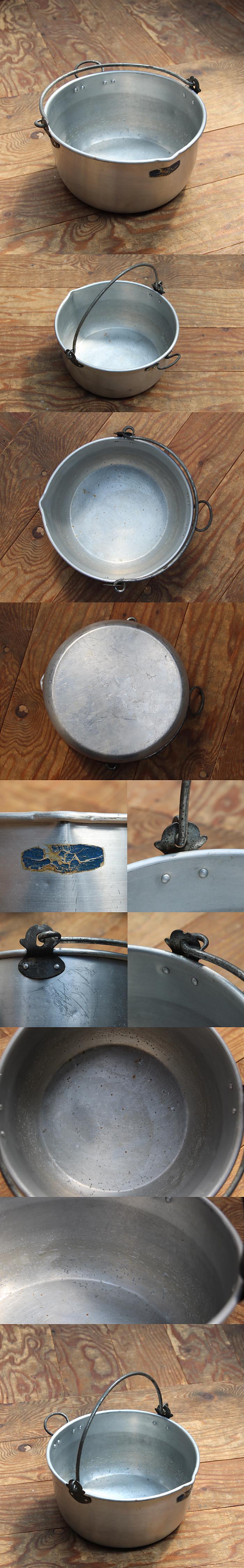 イギリス アンティーク アルミ製 プリザーブパン ジャム用鍋 インテリア雑貨 ヴィンテージ 店舗什器【ガーデン用バケツにも】Q-225