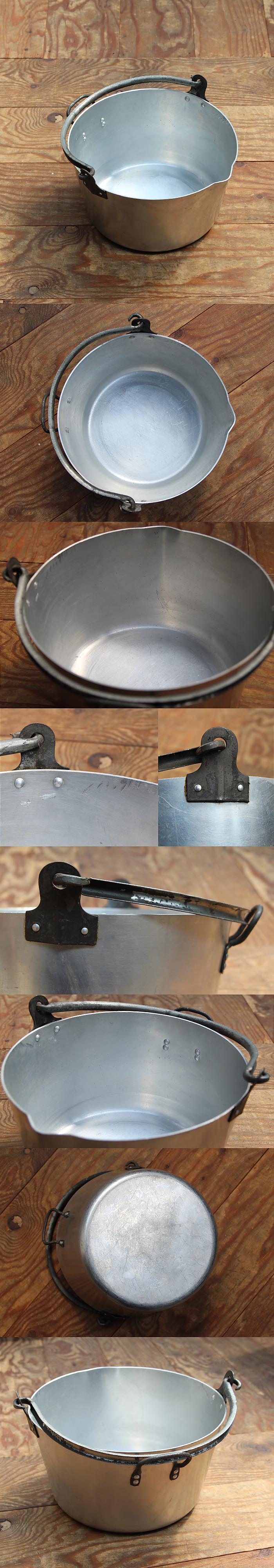 イギリス アンティーク アルミ製 プリザーブパン ジャム用鍋 インテリア雑貨 ヴィンテージ 店舗什器【ガーデン用バケツにも】Q-226