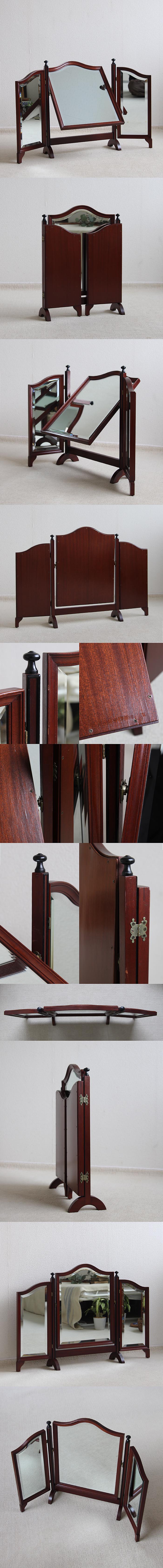 イギリス アンティーク調 ドレッシングテーブルミラー 三面鏡 家具 インテリア ヴィンテージ 店舗什器【トリプルミラー】Q-230