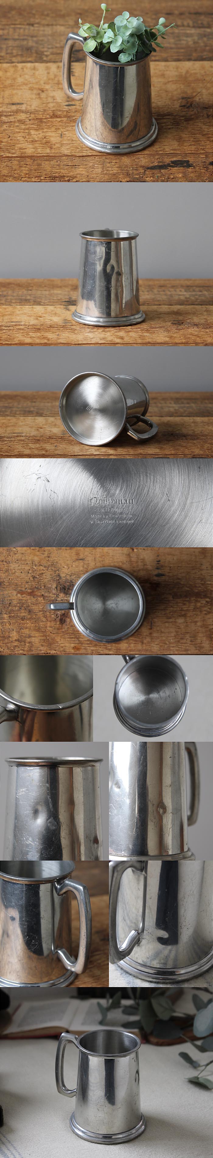 イギリス ヴィンテージ ピューター タンカード マグカップ インテリア雑貨 アンティーク 店舗什器【英国シェフィールド製】Q-232