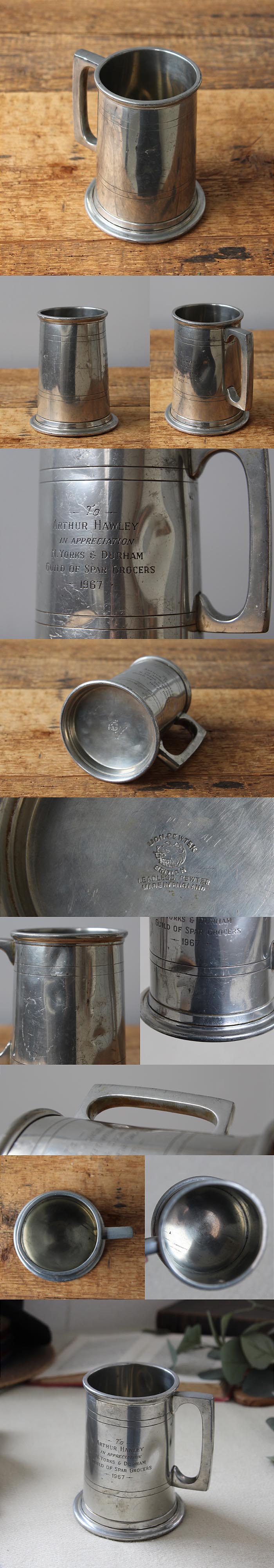 イギリス ヴィンテージ ピューター タンカード マグカップ インテリア雑貨 アンティーク 店舗什器【LION PEWTER】Q-234