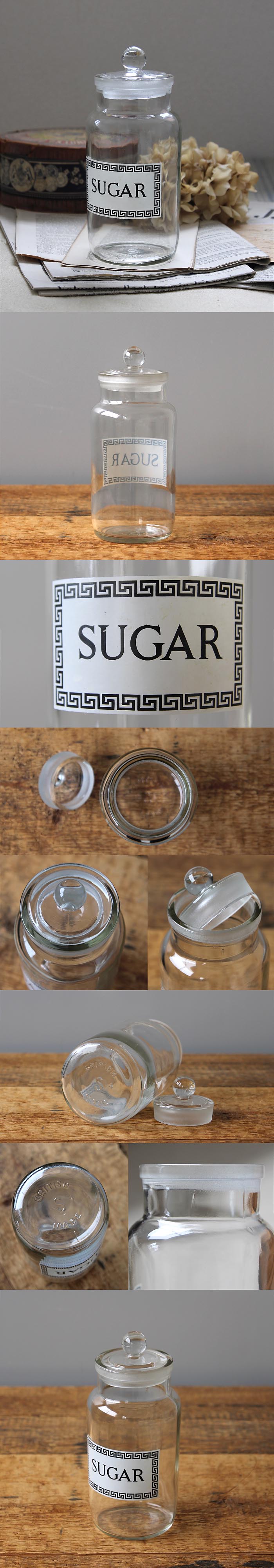 イギリス アンティーク調 ガラスキャニスター SUGAR 保存容器 インテリア ヴィンテージ 店舗什器【砂糖入れ】Q-240