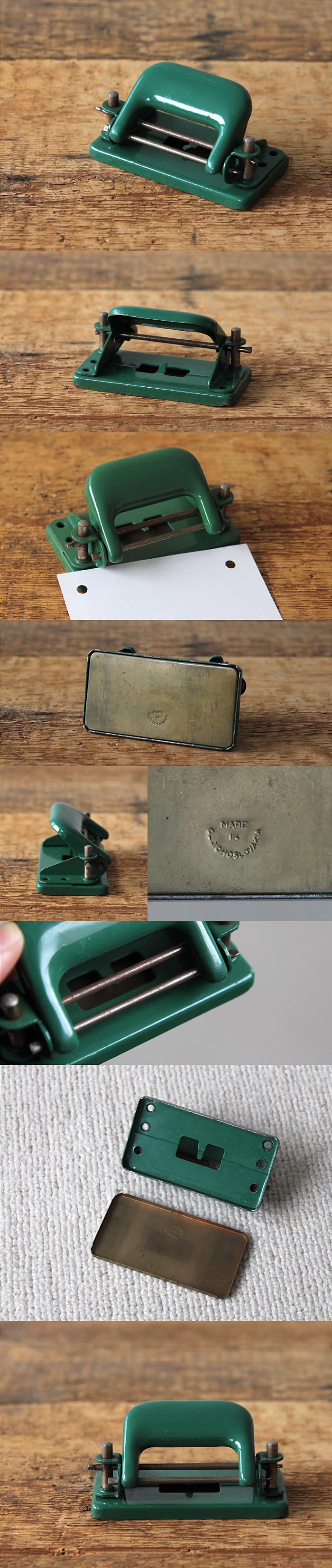 チェコスロバキア製 ヴィンテージ 穴あけパンチ 雑貨 ペーパーパンチ アンティーク 文具 レトロ 店舗什器【グリーンカラー】Q-244