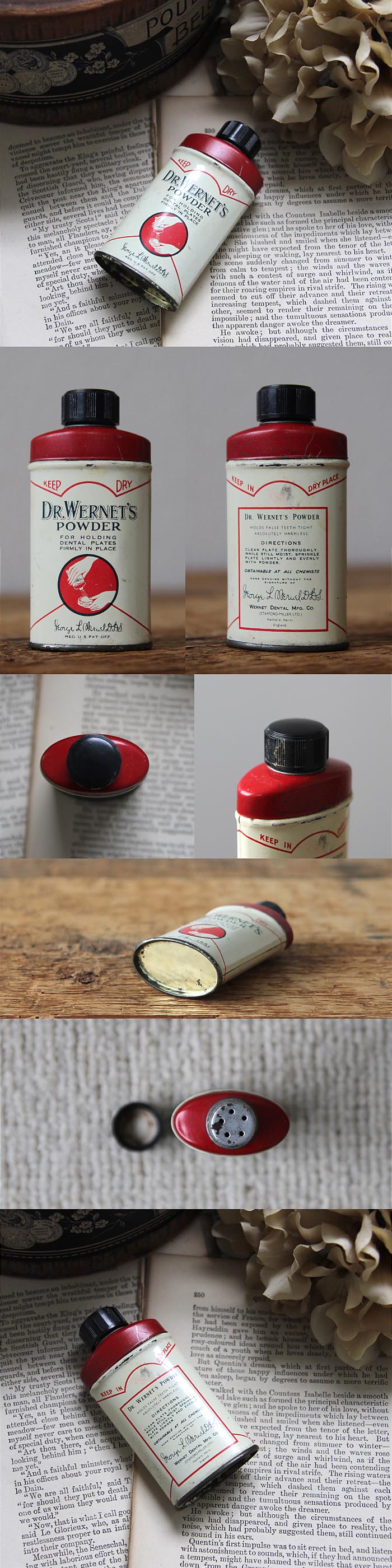 イギリス アンティーク缶 TIN ブリキ缶 小さな雑貨 ディスプレイ コレクターズアイテム【Dr. Wernet's Powder】Q-245