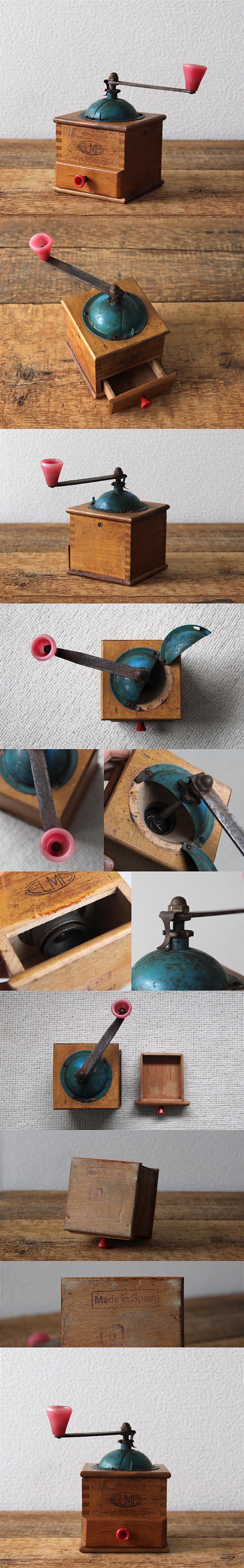 スペイン アンティーク ELMA社製手挽きコーヒーミル グラインダー 雑貨 インテリア ヴィンテージ 店舗什器【ドーム蓋】Q-246