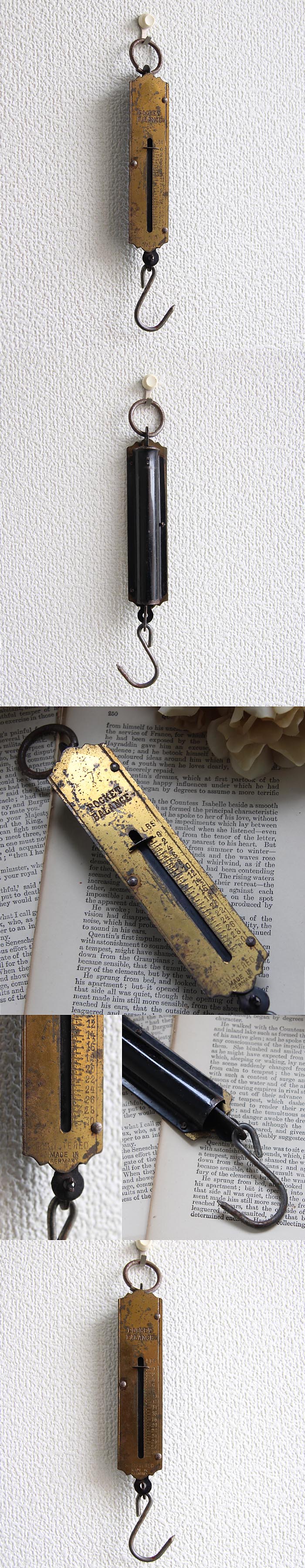 ドイツ製 アンティーク ポケットバランス ハンギングスケール 吊りはかり ブラス 真鍮 雑貨【スプリングバランス】Q-259