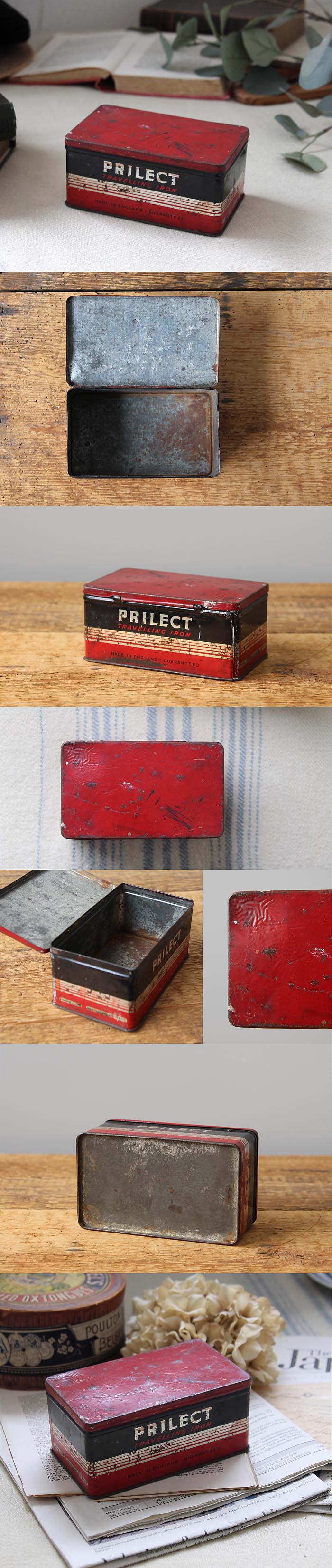 イギリス アンティーク トラベルアイロン缶 TIN ブリキ インテリア レトロ ディスプレイ 収納缶 店舗什器【PRILECT】Q-260