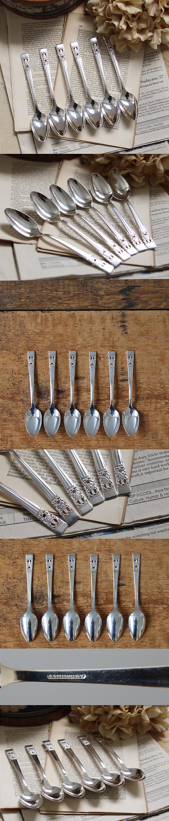 イギリス アンティーク シルバープレートスプーン6本セット COMMUNITY カトラリー ヴィンテージ 店舗什器【銀メッキ】Q-268