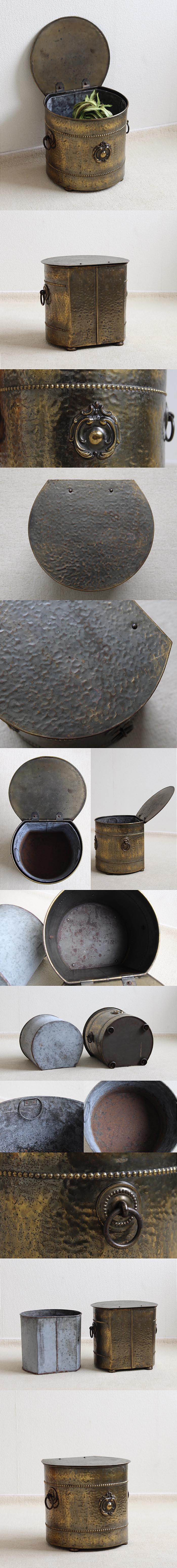 イギリス アンティーク 真鍮製（ブラス）コールボックス バスケット 家具 インテリア バケツ 店舗什器【石炭入れ】Q-278