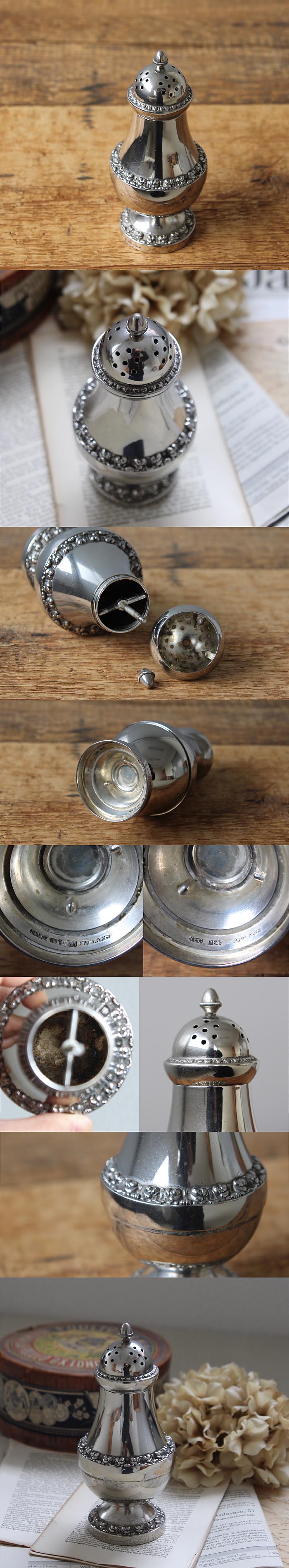イギリス アンティーク シルバープレート ソルト＆ペッパーシェーカー 銀メッキ インテリア 雑貨 店舗什器【IANTHE/イアンテ】Q-284