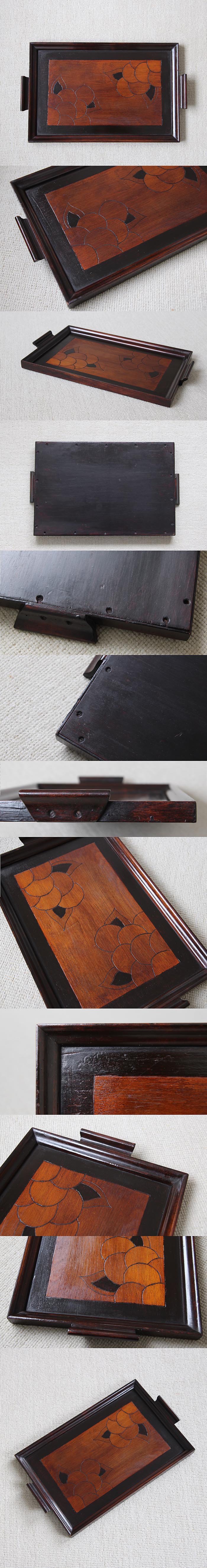 イギリス アンティーク ティートレイ 木製 お盆 持ち手付きインテリア ヴィンテージ 店舗什器【ウッドトレイ】Q-295