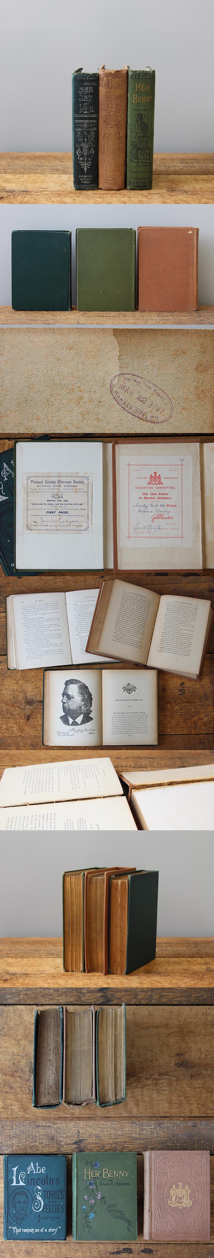 【訳あり】イギリス アンティーク ブック 3冊セット 古書 洋書 本 インテリア 雑貨 店舗什器【エイブラハム・リンカーン】Q-321