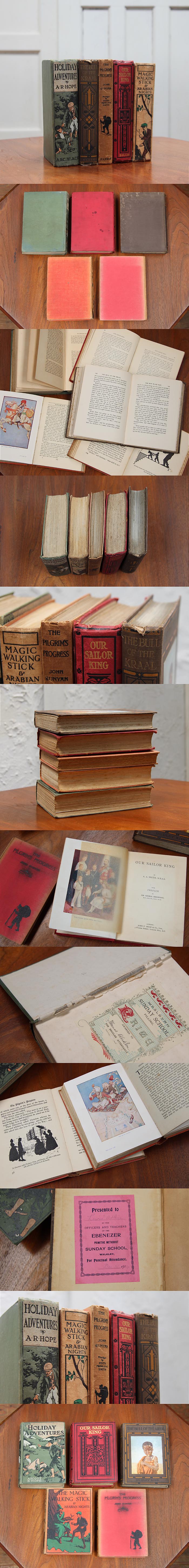 イギリス アンティークブック 5冊セット 古書 インテリア雑貨 洋書 ディスプレイ 撮影小物「雰囲気パーフェクト」Q-387