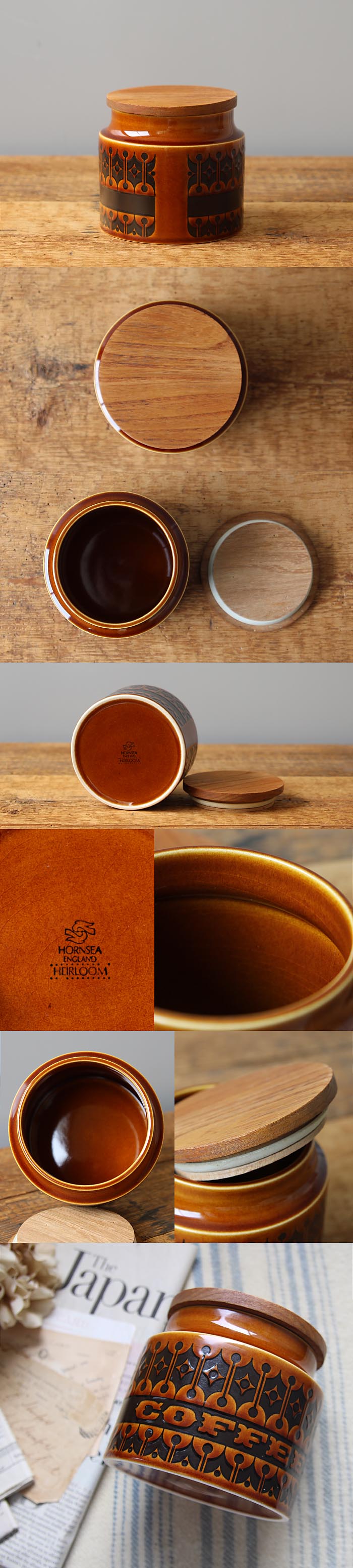 イギリス ヴィンテージ ホーンジー コーヒーキャニスター オータムブラウン 陶器 店舗什器「HORNSEA HEIRLOOM」Q-448