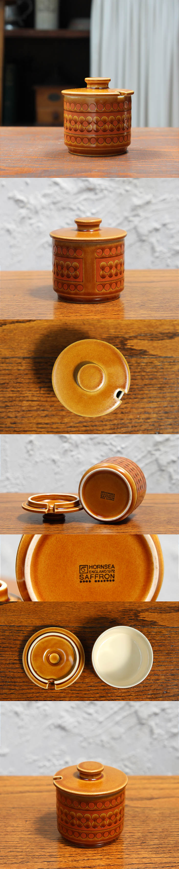 イギリス ヴィンテージ  ホーンジー  シュガーポット ジャム 陶磁器 サフラン 保存容器「HORNSEA SAFFRON」Q-514