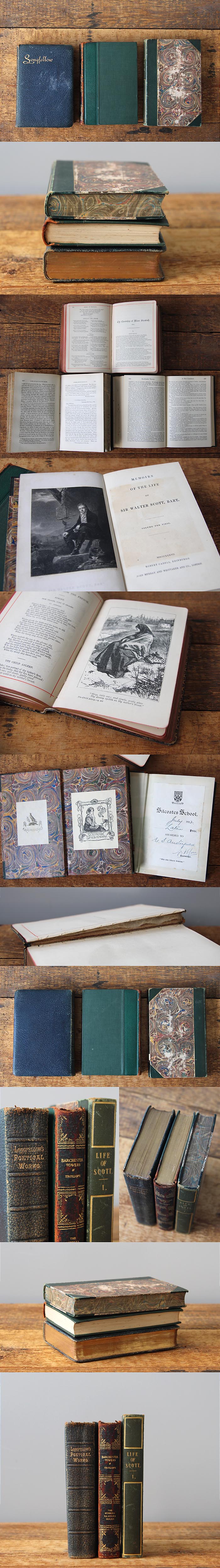 イギリス アンティーク ブック 3冊セット 古書 インテリア雑貨 洋書 詩集 ディスプレイ 撮影小物 「Barchester Towers」 Q-711