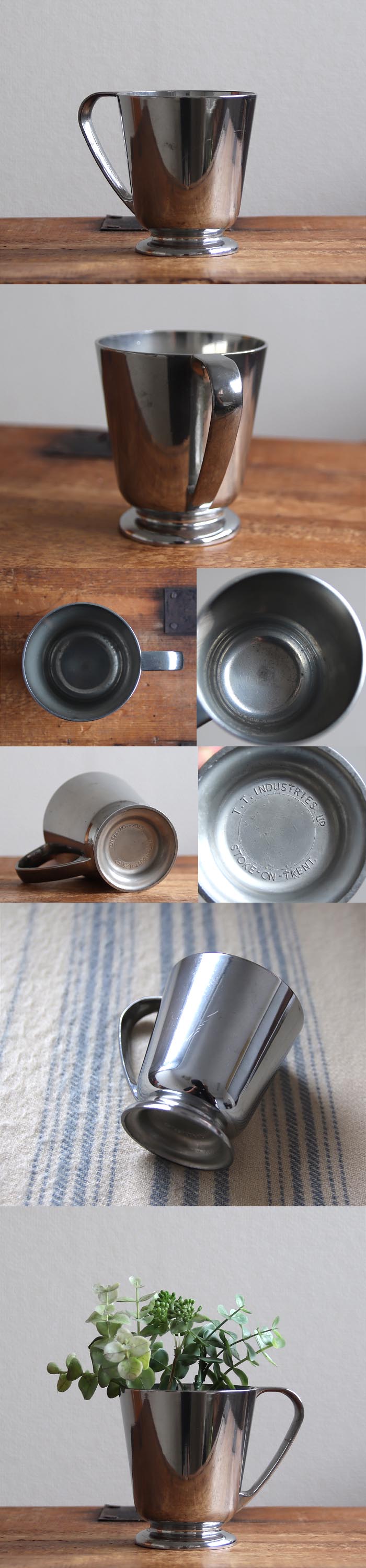 イギリス ビンテージ タンカード/マグカップ/シルバーメッキ/ビアグラス/メタル/花器/ペン立て【T.T.INDUSTRIES.LTD】S-161