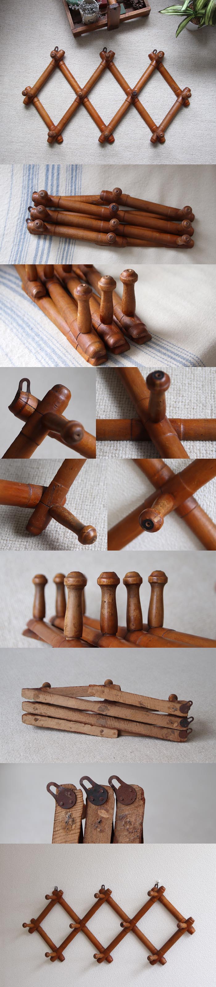 フランス アンティーク 木製コートフック/ハットフック/蛇腹式