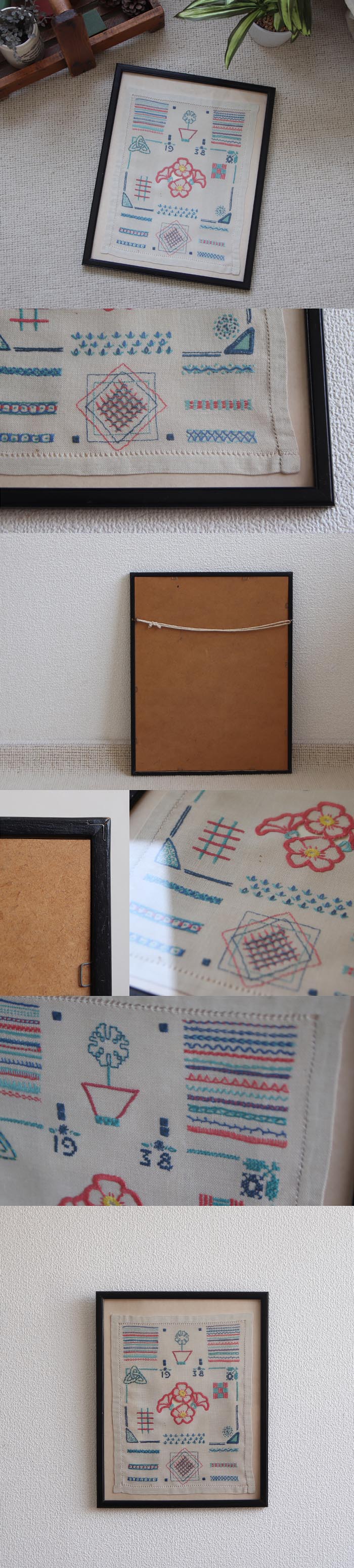 イギリス アンティーク 刺繍サンプラーフレーム/店舗什器/インテリア雑貨/木枠/ガラス【壁面をおしゃれにディスプレイ】S-197