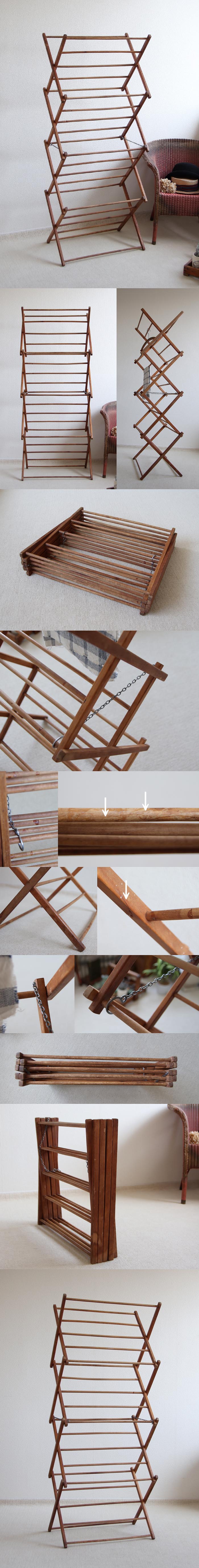 イギリス アンティーク 折りたたみタオルハンガー 木製 物干し クローズレール フォールディング おしゃれに干しちゃおう S