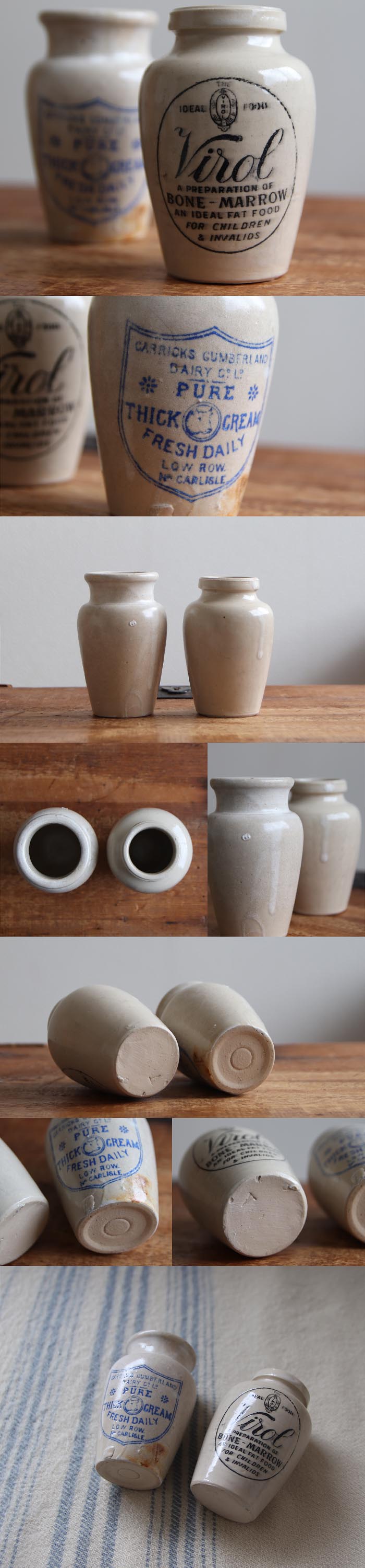 イギリス アンティーク 陶器ボトルペア/2個セット/ヴァイロール【virol×CARRICKS CUMBERLAND PURE THICK CREAM】S-382