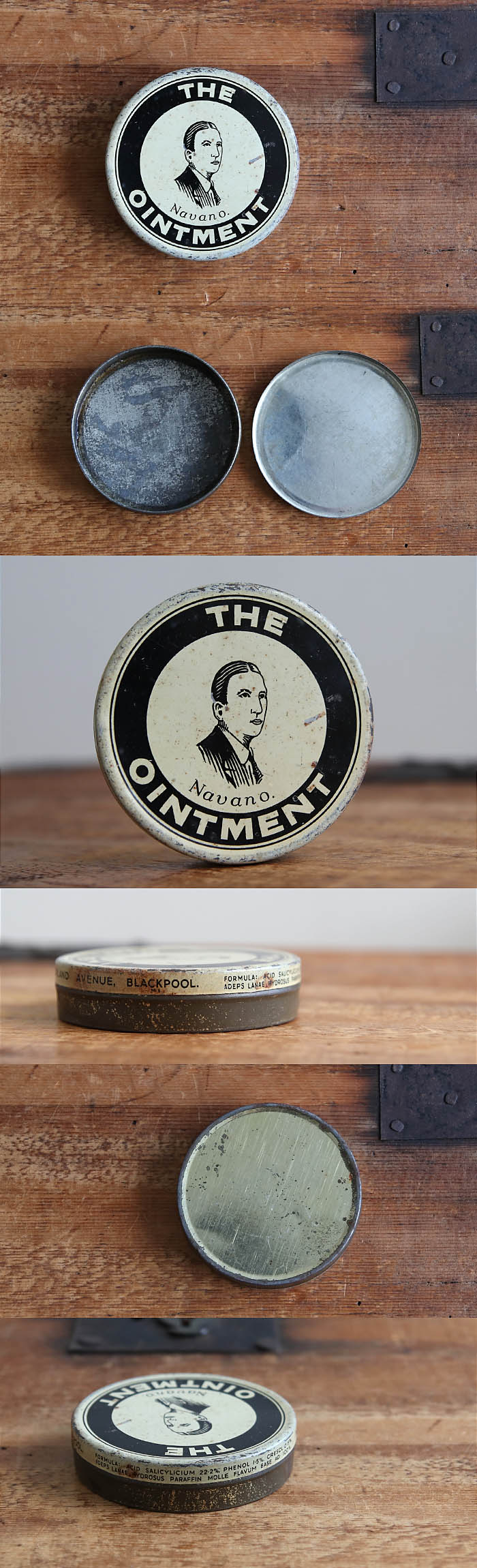 英国 アンティーク Navano 医療軟膏缶 ティン ブリキ 雑貨 Tin 小物入れ イギリス 紳士 イラスト The